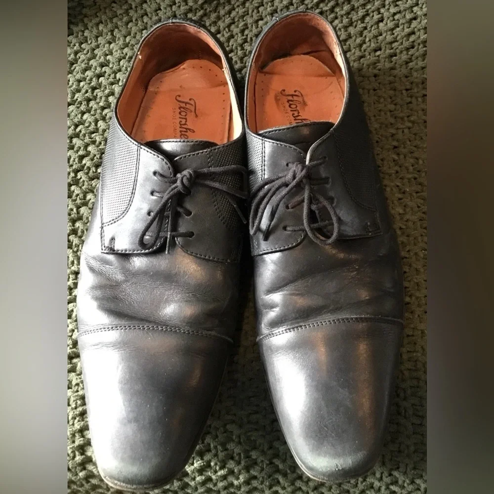 Florsheim Men’s Black Leather Cap Toe Oxford Dress Shoes, Lace-Up; Size 9.5D